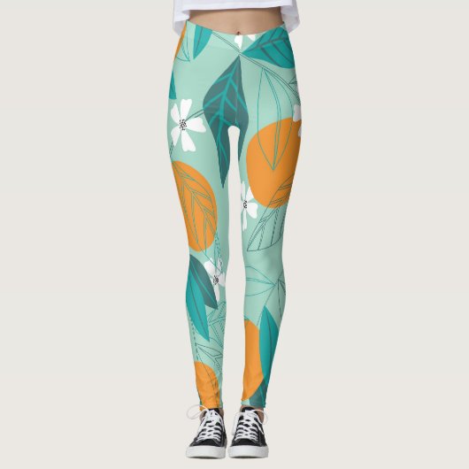 Blühende Orangen, Blätter, Vintage Kunst. Leggings (Vorderseite)