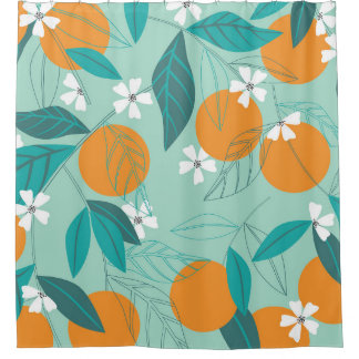 Blühende Orangen in Blätter. Darstellung Duschvorhang