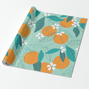 Blühende Orangen in Blätter. Darstellung Geschenkpapier