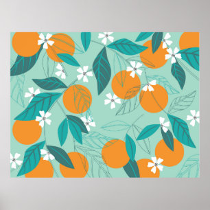 Blühende Orangen in Blätter. Poster
