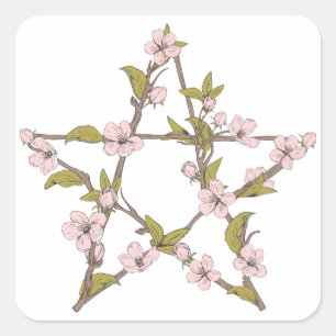 Blühende Pentagram-Blume Rotzunge Quadratischer Aufkleber