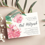 Blühende Peonie | Bat Mitzvah Einladung<br><div class="desc">Die süßen,  blumengeschmückten Einladungen für Fledermausmitzvahs sind mit Aquarellbäumen in lebhaftem Rosa und üppig grünen Blätter dekoriert. Passen Sie Ihre Bat Mitzvah-Details auf der rechten Seite an und verzieren Sie sie mit schicken Kalligrafien. Die Einladungen kehren zu massivem Rosa um.</div>