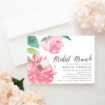 Blühende Peonie | Einladung von Bridal Brunch<br><div class="desc">Die Chic Brautparty Brunch-Einladung bietet Aquarellmaler Blume Illustrationen in lebhaftem Rosa und mit üppig grünen Blätter. Personalisieren Sie Ihre Bridal-Brunch-Details auf der rechten Seite. Die Karten kehren zu einem blassblauen,  rosafarbenen Rosa um.</div>