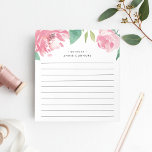 Blühende Peonie | Personalisiert Linde Notizblock<br><div class="desc">Das schicke Notizblock mit Blumen zeichnet sich durch eine obere Grenze der Blume aus Aquarellpeony in lebhaftem Rosa mit üppig grünen Blätter aus. Personalisieren Sie sich mit zwei Textzeilen in moderner Schrift; gezeigt mit dem französischen Gruß "bonjour" und Ihrem Namen. Liniert.</div>