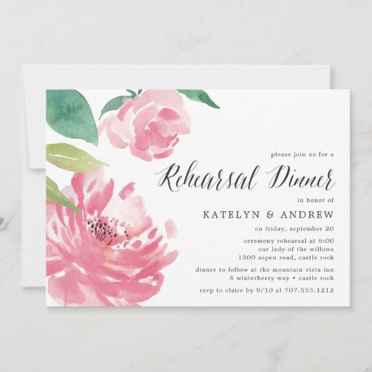 Blühende Peonie | Probe - Abendessen Einladung (Vorderseite)