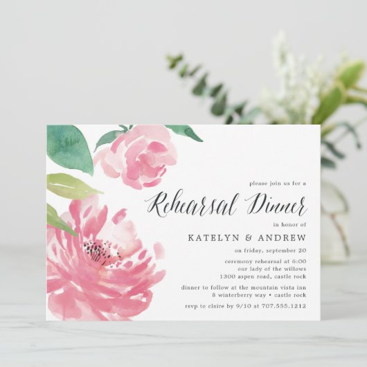 Blühende Peonie | Probe - Abendessen Einladung (Stehend Vorderseite)