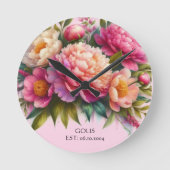 Blühende Peonies Neue Zuhause-Blumenwall-Uhr Runde Wanduhr (Vorderseite)
