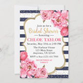 Blühende Peonies Pink & Navy Brautparty Einladung (Vorderseite)