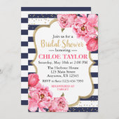 Blühende Peonies Pink & Navy Brautparty Einladung (Vorne/Hinten)