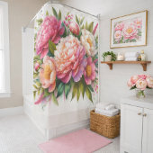 Blühende Peonies Rosa Blütenduschvorhang Duschvorhang