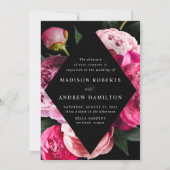 Blühende Peonies Schwarzer Diamant Blütenrahmen Ho Einladung (Vorderseite)