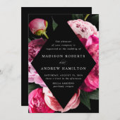 Blühende Peonies Schwarzer Diamant Blütenrahmen Ho Einladung (Vorne/Hinten)