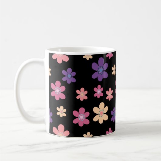Blühende Petals Muster in Schwarz Kaffeetasse (Links)