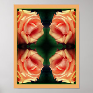 Blühende Pfirsich-Rosen-Spiegel-Blumenkunst Poster