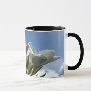 Blühende Plumeria gegen einen strahlenden Himmel Tasse