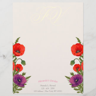 Blühende Poppy Monogram, florale Geschäftsbriefe Briefbogen