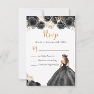 Blühende Prinzessin in einem schwarzen Kleid RSVP Karte