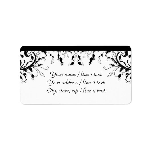 Blühende Reben in Schwarz und Weiß | Benutzerdefin Adressaufkleber (Vorne)