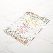 Blühende rosa Blume Twin Girls Babydusche Folieneinladung (Gedreht)