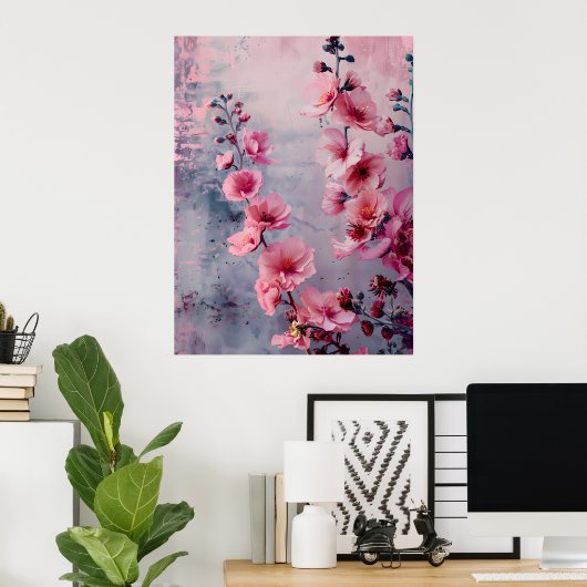Blühende rosa Blumen Poster (Heimbüro)