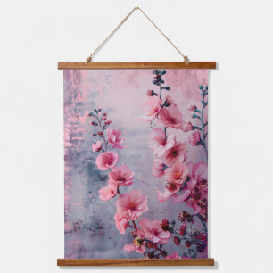 Blühende rosa Blumen  Wandteppich Mit Holzrahmen