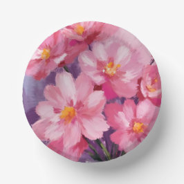 Blühende rosa Blütenblätter | Blumenmalerei Aquare Pappteller