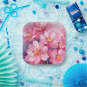 Blühende rosa Blütenblätter | Blumenmalerei Aquare Pappteller (Party)