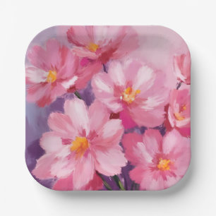 Blühende rosa Blütenblätter Blumenmalerei Aquare Pappteller