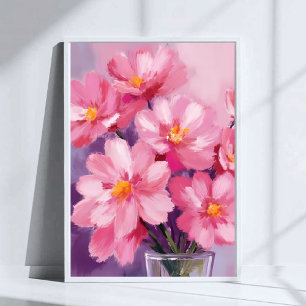 Blühende rosa Blütenblätter   Blumenmalerei Aquare Poster