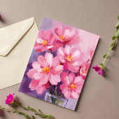 Blühende rosa Blütenblätter Blumenmalerei Karte