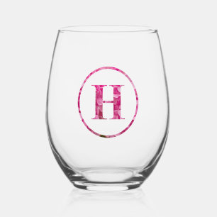 Blühende rosa Blütenmonogramm Buchstaben Art "H" Weinglas Ohne Stiel