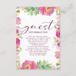 Blühende Rosa Floral Hochzeitsgastinformationen Begleitkarte