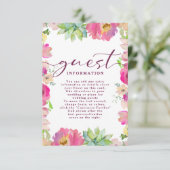 Blühende Rosa Floral Hochzeitsgastinformationen Begleitkarte (Stehend Vorderseite)