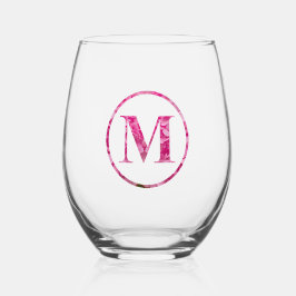Blühende rosa Floral Monogram Buchstaben Art "M" Weinglas Ohne Stiel
