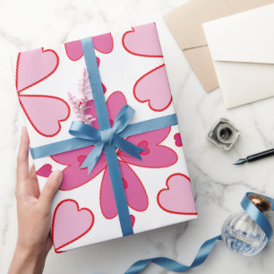 Blühende rosa Herzen, Blume-Pedale, weißes BK Geschenkpapier
