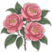 Blühende rosa Kamelienblüten mit grünen Blättern Aufkleber (Vorderseite)