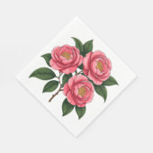 Blühende rosa Kamelienblüten mit grünen Blättern Serviette (Ecke)