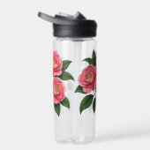 Blühende rosa Kamelienblüten mit grünen Blättern Trinkflasche (Rechts)