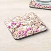 Blühende rosa Lila Magnolias-Frühlingsszene Blume Getränkeuntersetzer (Linke Seite)
