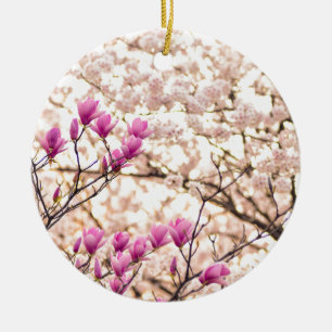 Blühende rosa Lila Magnolias-Frühlingsszene Blume Keramik Ornament