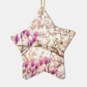 Blühende rosa Lila Magnolias-Frühlingsszene Blume Keramik Ornament (Links)