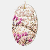 Blühende rosa Lila Magnolias-Frühlingsszene Blume Keramikornament (Links)