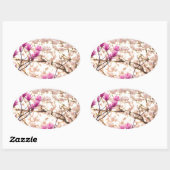 Blühende rosa Lila Magnolias-Frühlingsszene Blume Ovaler Aufkleber (Blatt)