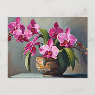 Blühende rosa Orchideenblumenpflanze Postkarte