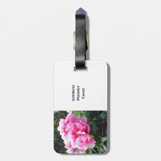 Blühende rosa Peonies Gepäckanhänger (Rückseite vertikal)