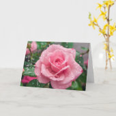 Blühende rosa Rose mit Regentropfen Karte (Gelbe Blume)