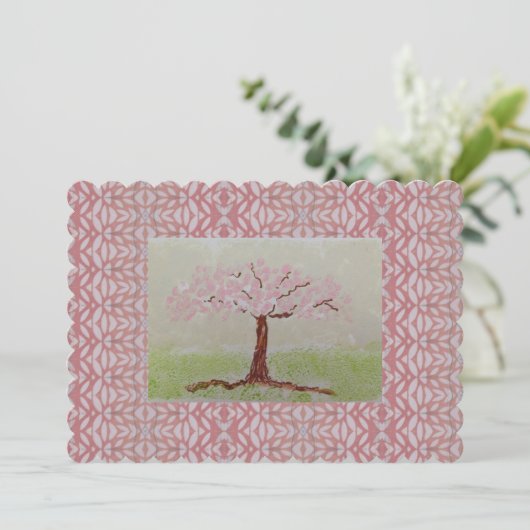 Blühende rosa Tree Note Card Einladung (Stehend Vorderseite)