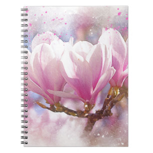 Blühende rosa violette Magnolie - Frühlingsblume Notizblock