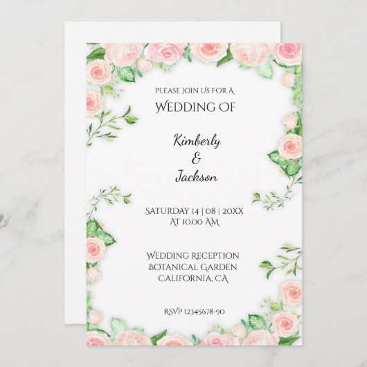 Blühende Rose Einladung (Vorne/Hinten)