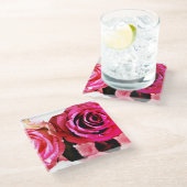 Blühende Rose Glasuntersetzer (Schrägansicht)